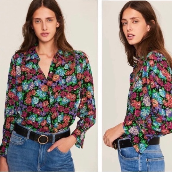 Ellie Tahari Metallic Floral Button Down Long Sleeve Semi Sheer Blouse Top NWT - Picture 4 of 11